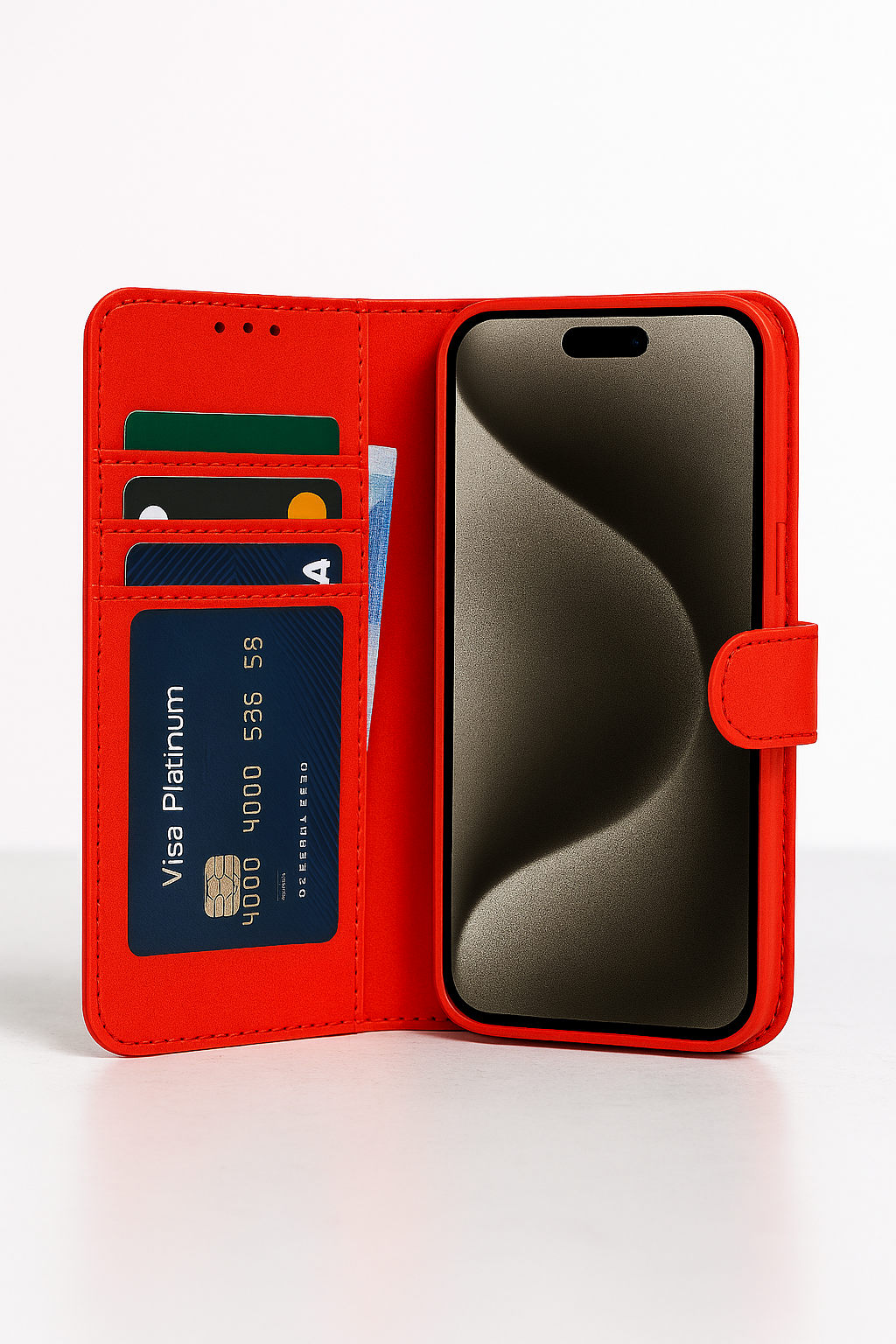 Natural Leather Wallet Book Case Geschikt voor iPhone 17 Pro Max – 3 Pashouders