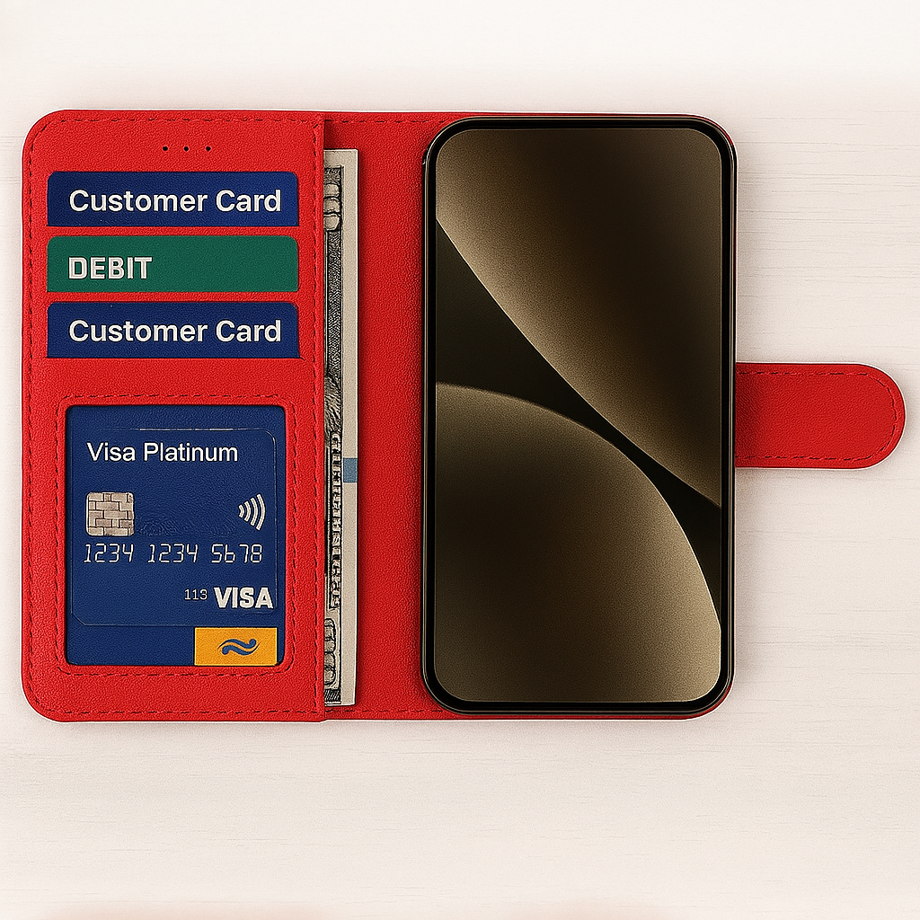 Natural Leather Wallet Book Case Geschikt voor iPhone 17 Pro Max – 3 Pashouders