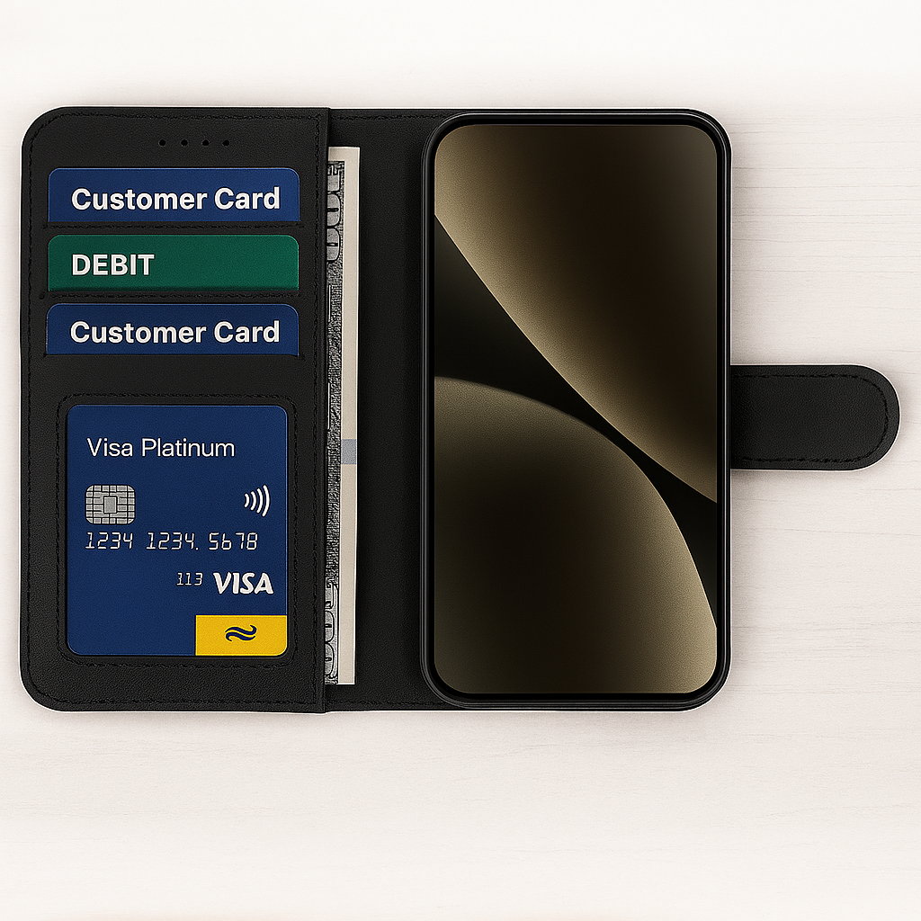 Natural Leather Wallet Book Case Geschikt voor iPhone 17 Pro Max – 3 Pashouders