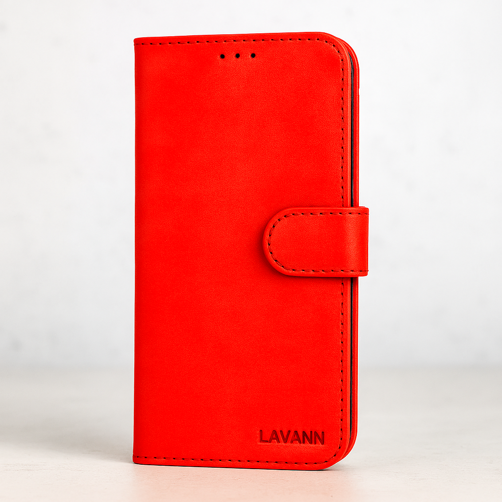 Natural Leather Wallet Book Case Geschikt voor iPhone 17 Pro Max – 3 Pashouders