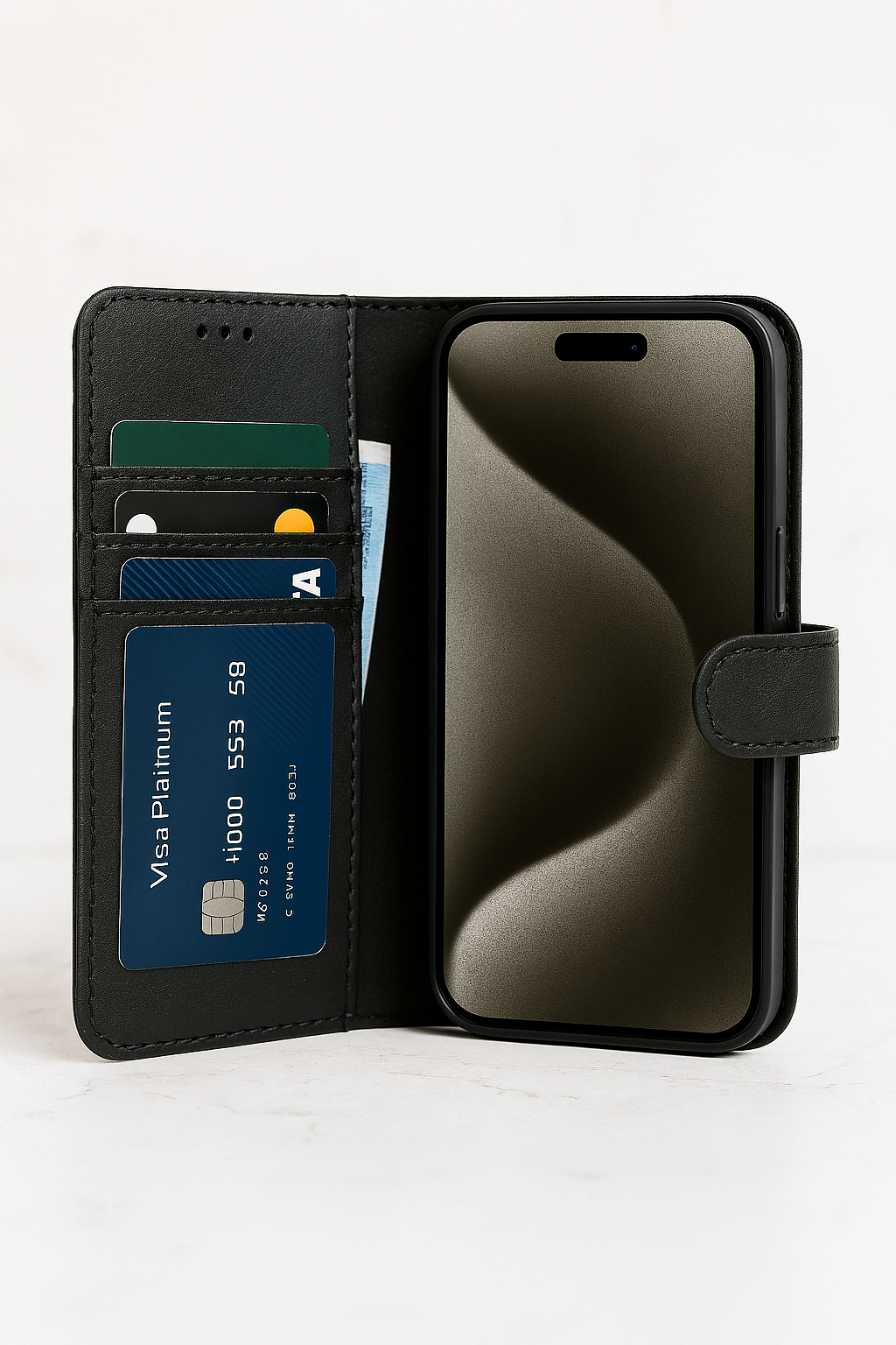 Natural Leather Wallet Book Case Geschikt voor iPhone 17 Pro Max – 3 Pashouders