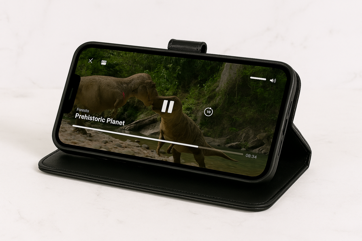 Natural Leather Wallet Book Case Geschikt voor iPhone 17 Pro Max – 3 Pashouders